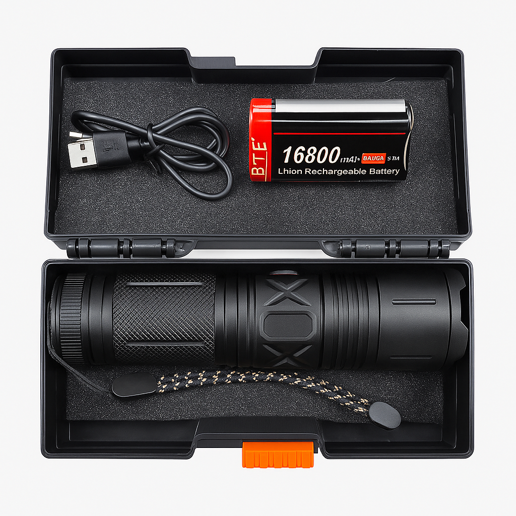 High-Power Rechargeable LED Flashlight Kit | مجموعة مصباح يدوي عالي الطاقة