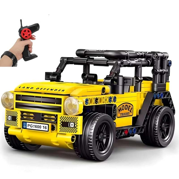 RC LAND DEFENDER ROVER. 446-PIECE DIY BUILDING KIT WITH REMOTE CONTROL. STEM ENGINEERING TOY FOR KIDS