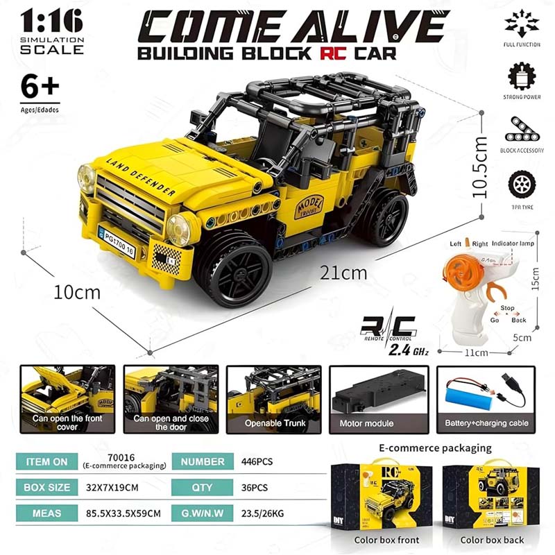 RC LAND DEFENDER ROVER. 446-PIECE DIY BUILDING KIT WITH REMOTE CONTROL. STEM ENGINEERING TOY FOR KIDS