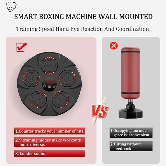 MUSIC BOXING MACHINE | SMART ELECTRONIC PUNCHING EQUIPMENT WITH LED SCREEN & REACTION TARGET FOR HOME EXERCISE
