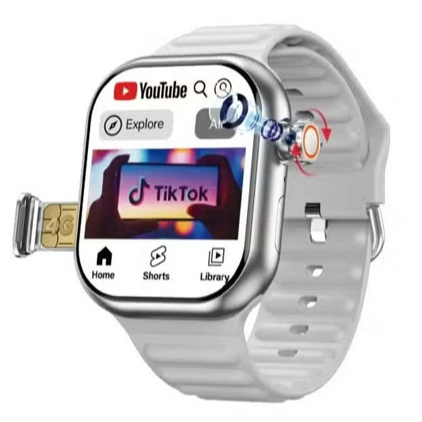 TC42 AMOLED 4G SMARTWATCH. 2.2" DISPLAY, 8MP CAMERA, SIM CARD SLOT. UNISEX DESIGN WITH 3 STRAPS IN SILVER