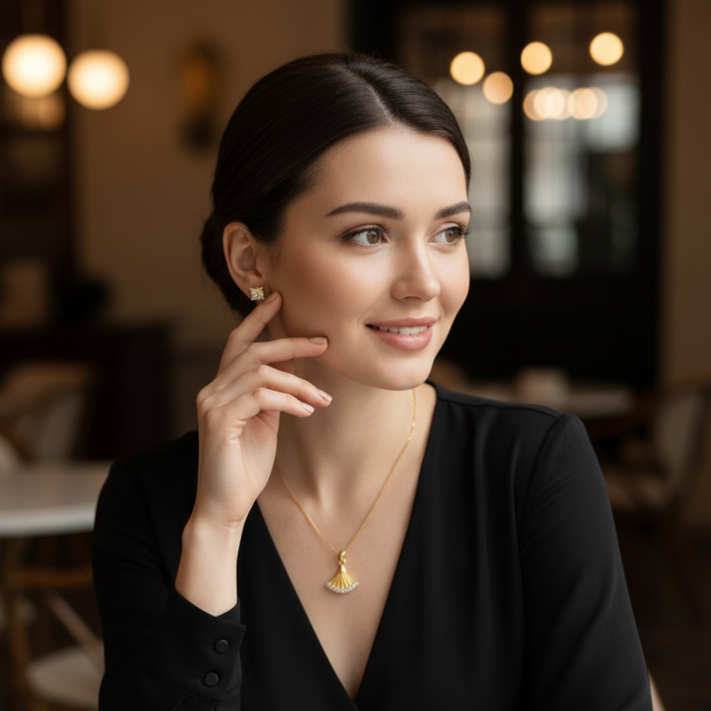 Gold Plated Fan Necklace | قلادة مطلية بالذهب